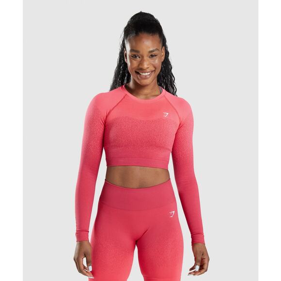 Gymshark Crop Top Size Small Adapt Ombre Seamless Long Sleeve Raspberry Marl Red - Picture 1 of 7